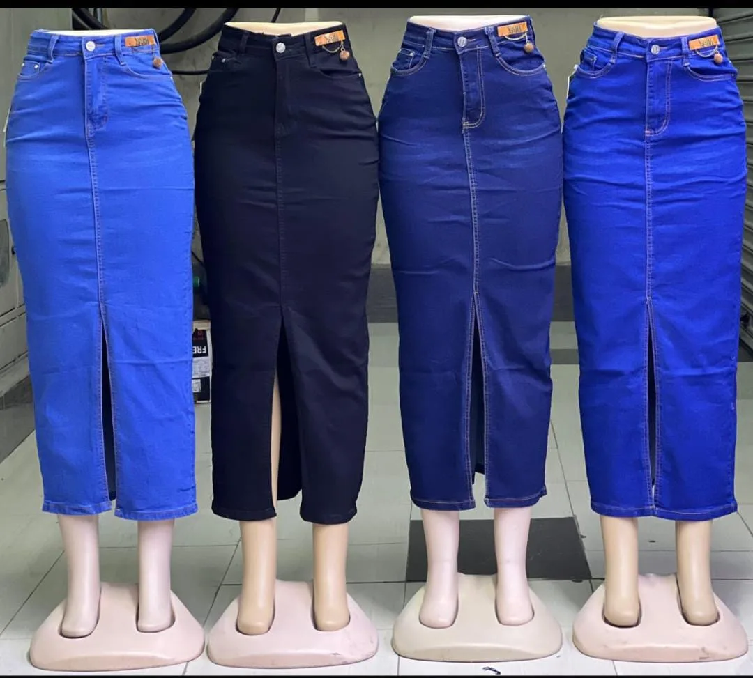 Denim Maxi Skirt with Front Slit