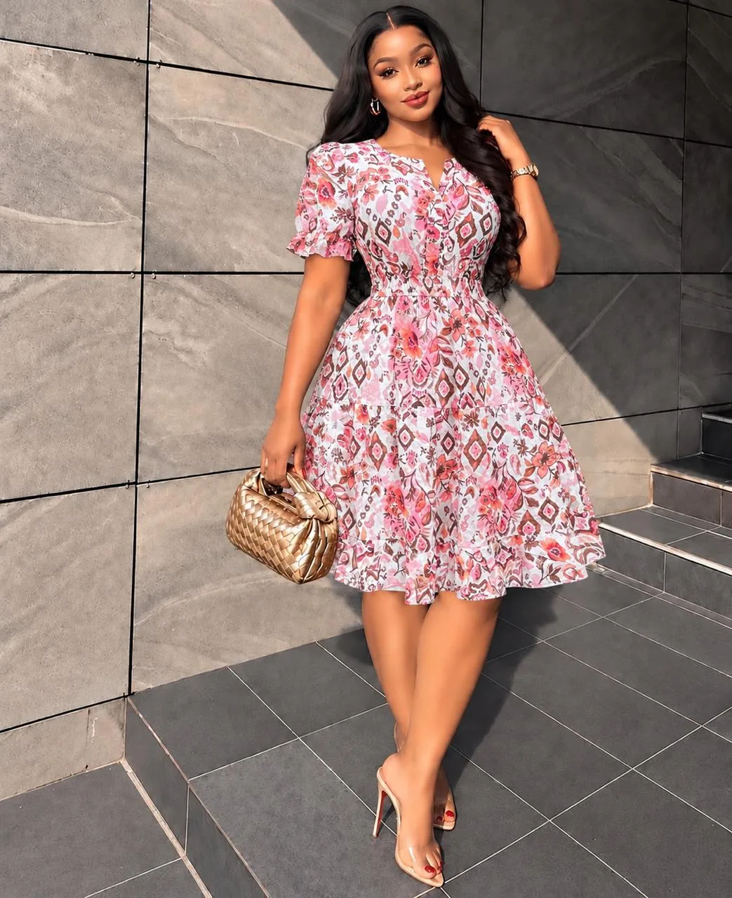 Floral Puff-Sleeve Skater Dress