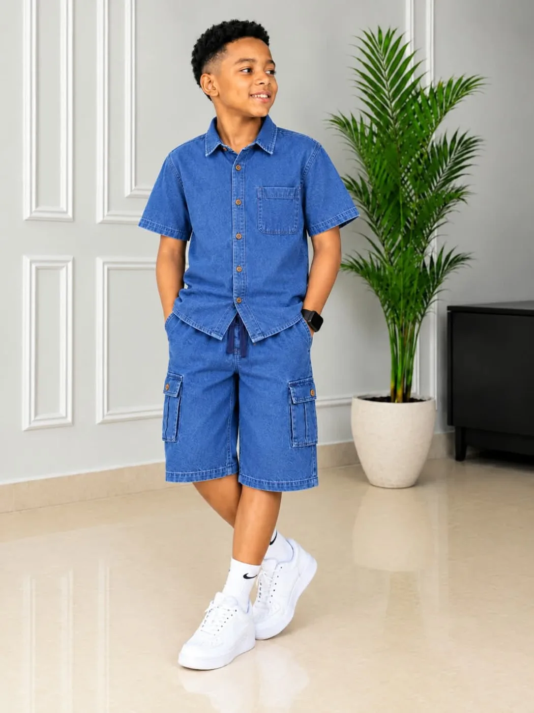 Kids' Denim Shirt and Cargo Shorts Set