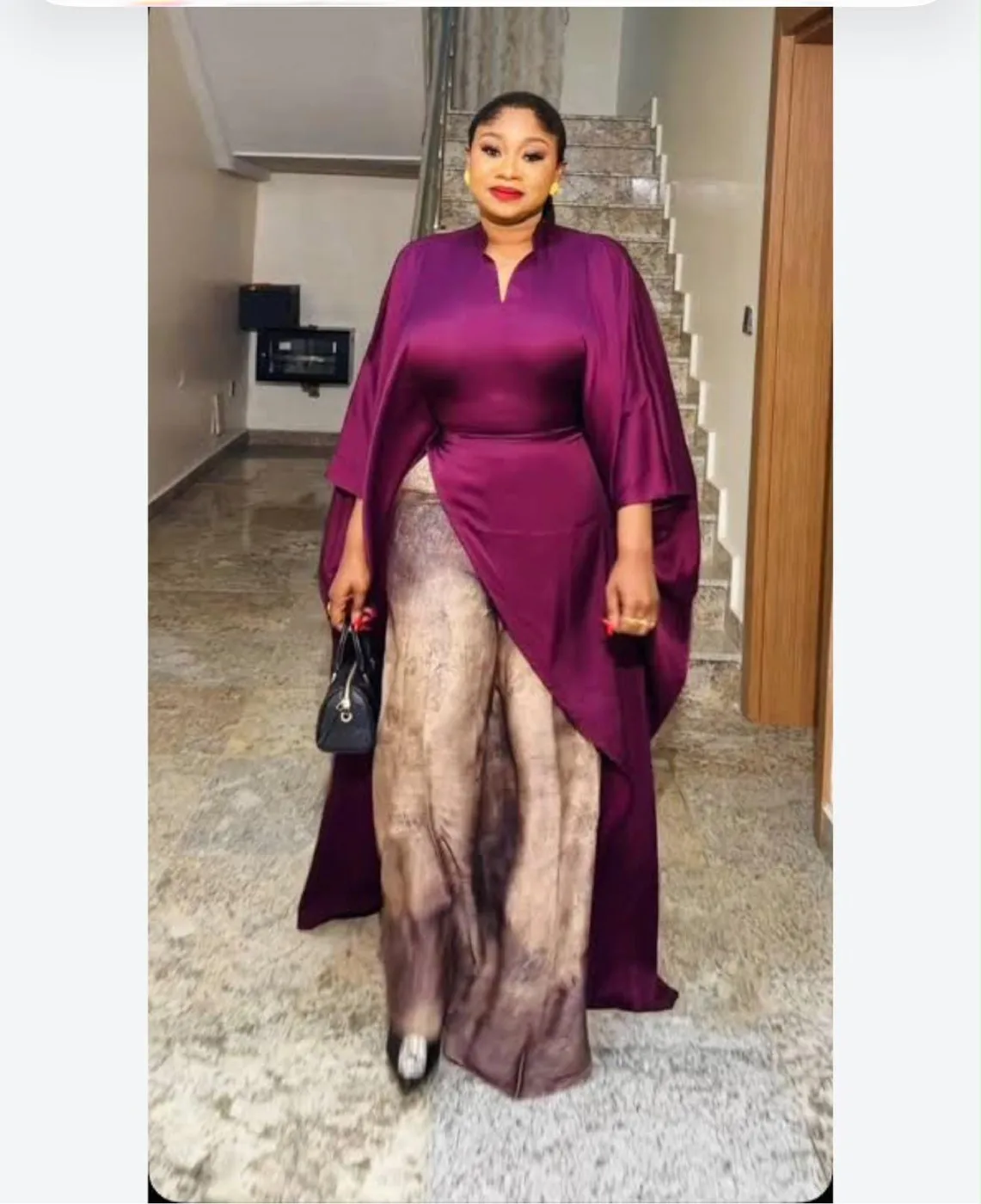 Purple satin cape kaftan set