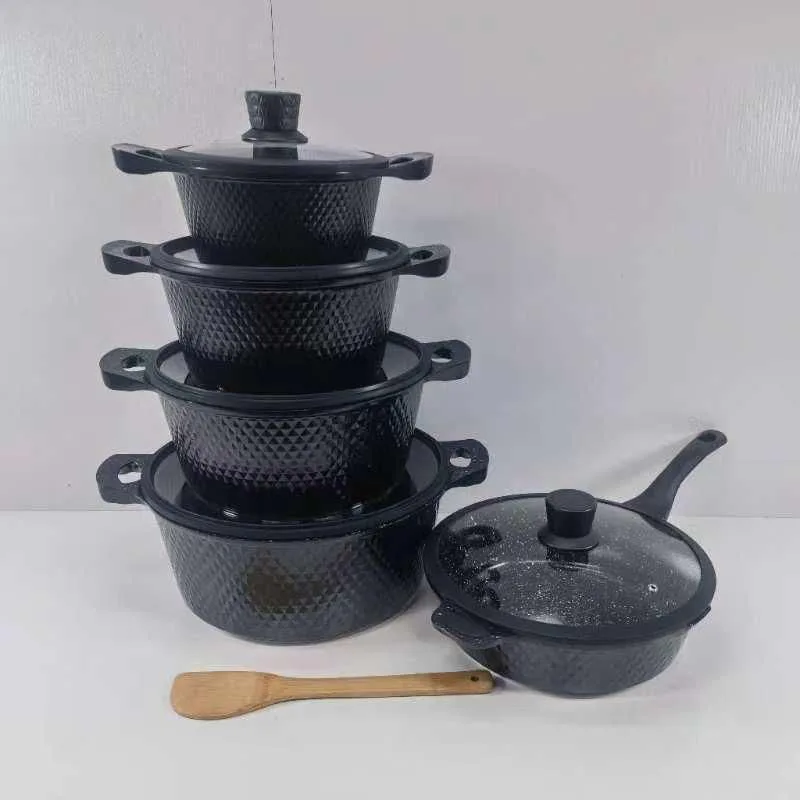 Black granite cookware set with frying pan