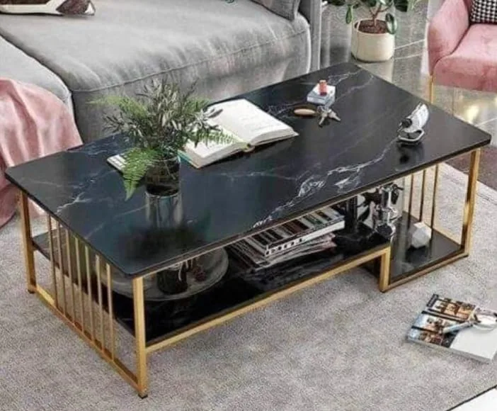Marble Top Coffee Table with Gold Frame