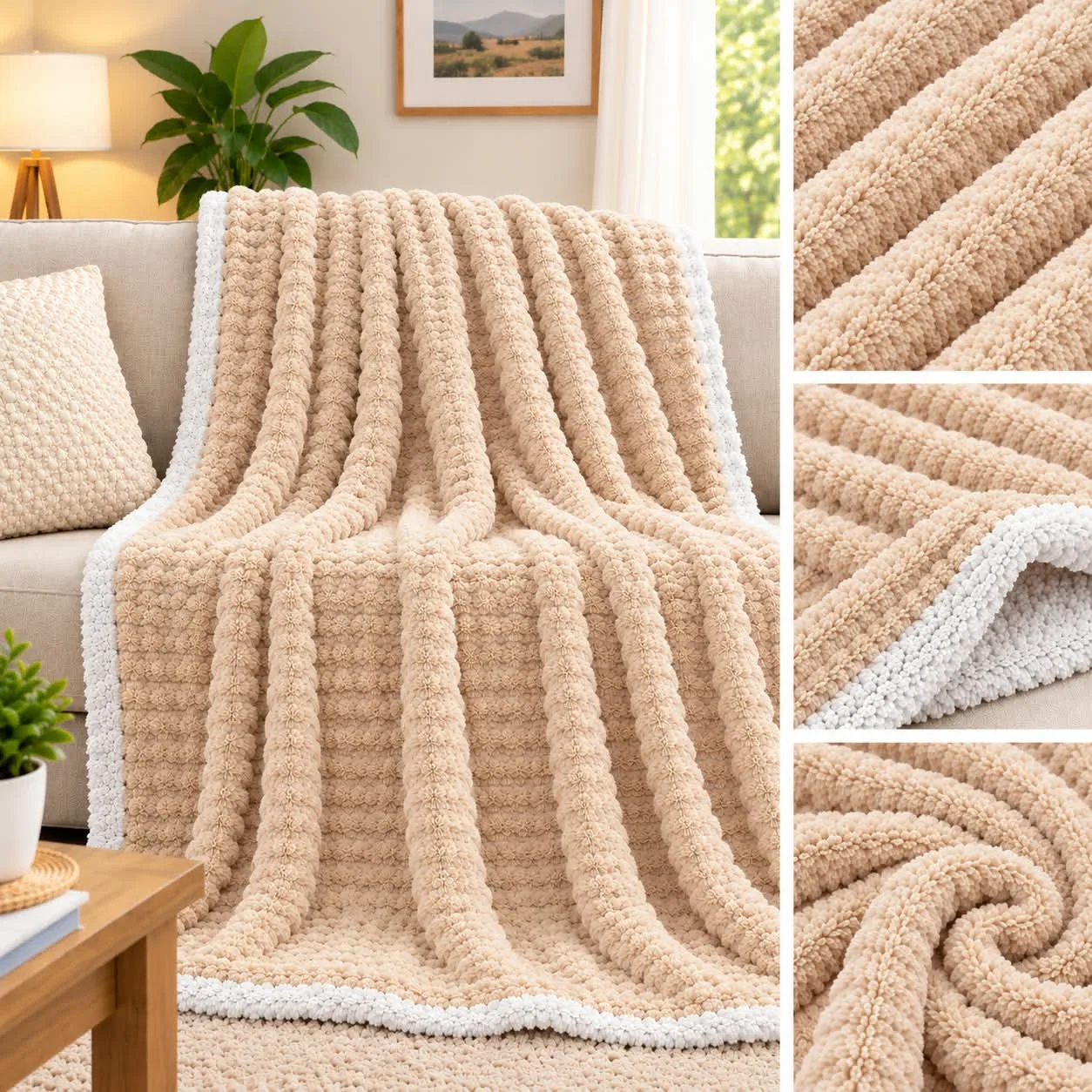 Ribbed Fleece Throw Blanket (6x6)